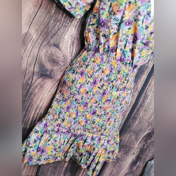 Zara Floral Puff Sleeve Dress Size XS NWT - Picture 4 of 7